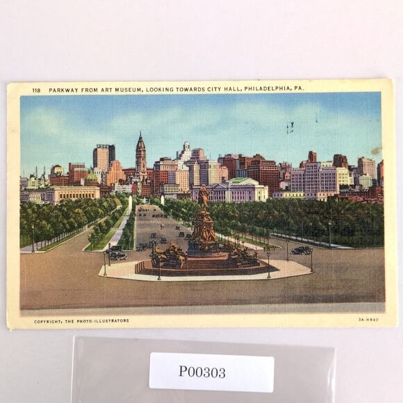 Vintage Linen Postcard 1952 Parkway From Art Museum City Hall Philadelphia PA - Picture 1 of 2